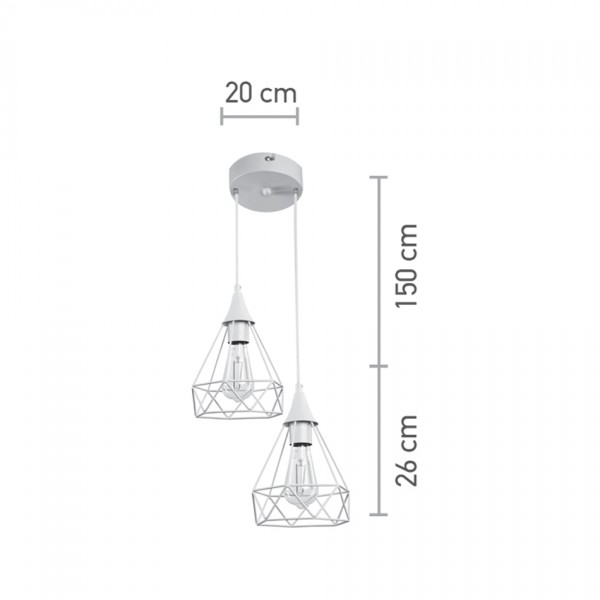 Κρεμαστό φωτιστικό από λευκό μέταλλο 2XE27 D:20cm (4024-2-WH-ROSETTE)