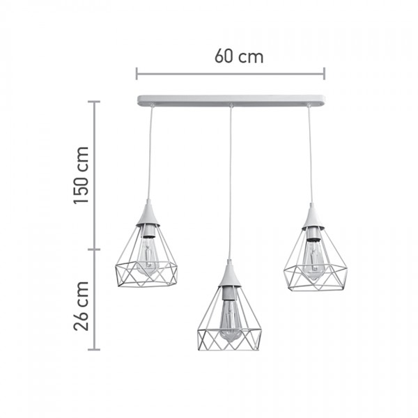 Κρεμαστό φωτιστικό από λευκό μέταλλο 3XE27 D:60cm (4024-3-WH-RAIL)