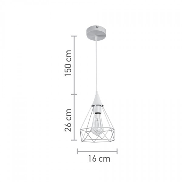Κρεμαστό φωτιστικό από λευκό μέταλλο 1XE27 D:16cm (4024-WH)