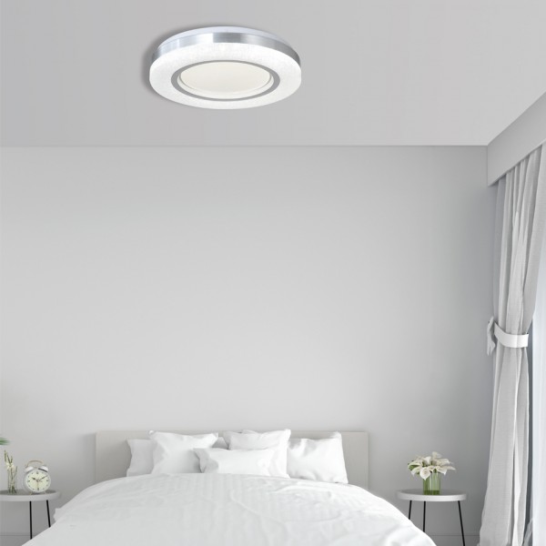 Πλαφονιέρα οροφής LED 72W 3CCT (by tuya) από λευκό και ασημί ακρυλικό D:50cm (42016-Α)