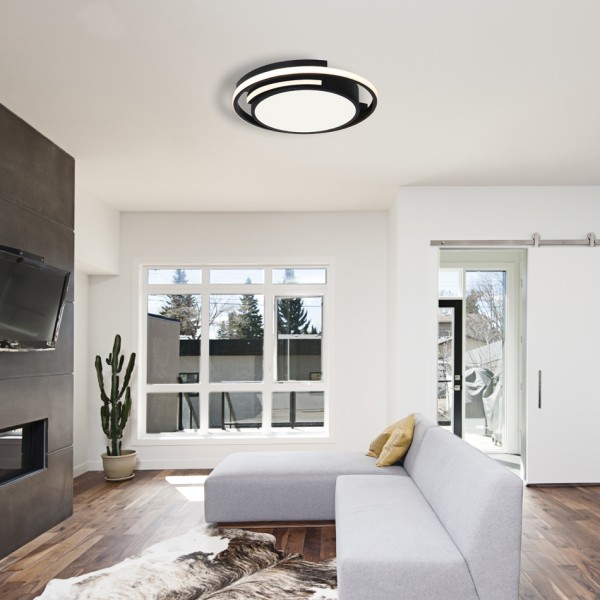 Πλαφονιέρα οροφής LED 56W 3000K από μέταλλο σε μαύρη απόχρωση και ακρυλικό D:40cm (42018)