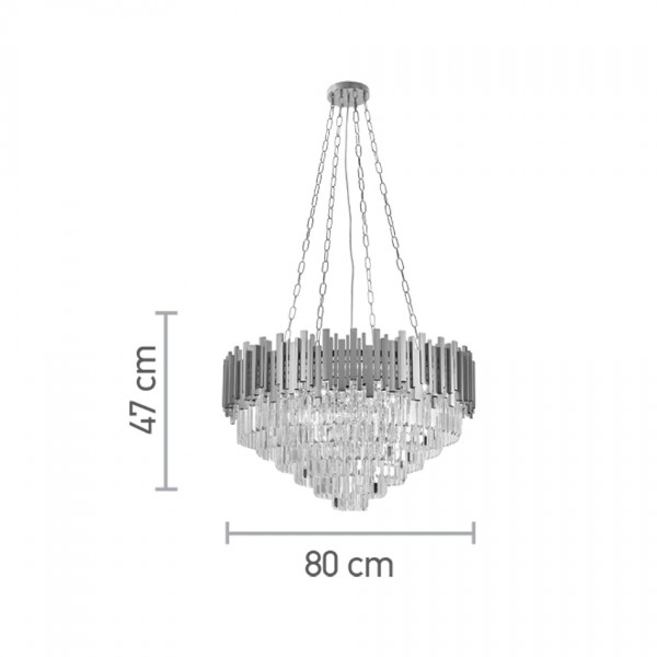Κρεμαστό φωτιστικό από χρυσαφί αλουμίνιο και κρύσταλλα 12XE14 D:80cm (6068-12)
