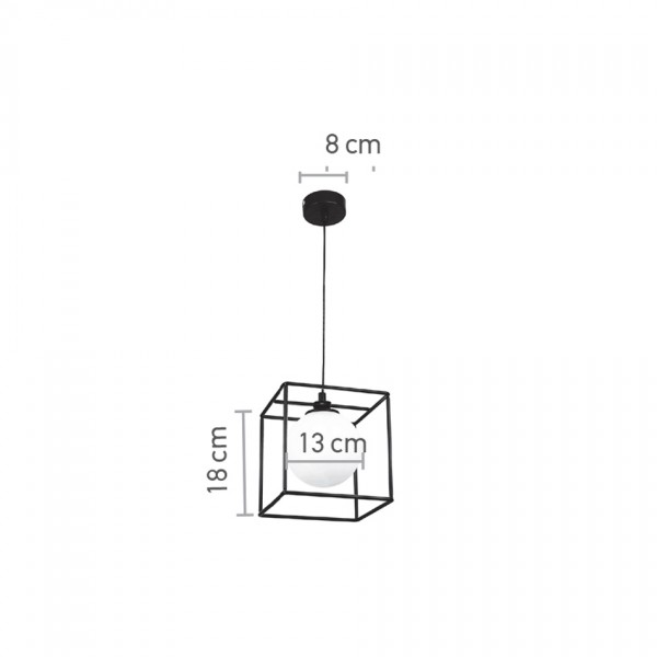 Κρεμαστό φωτιστικό σε μαύρη απόχρωση και λευκή οπαλίνα 1XG9 D:18cm (4020-BL)