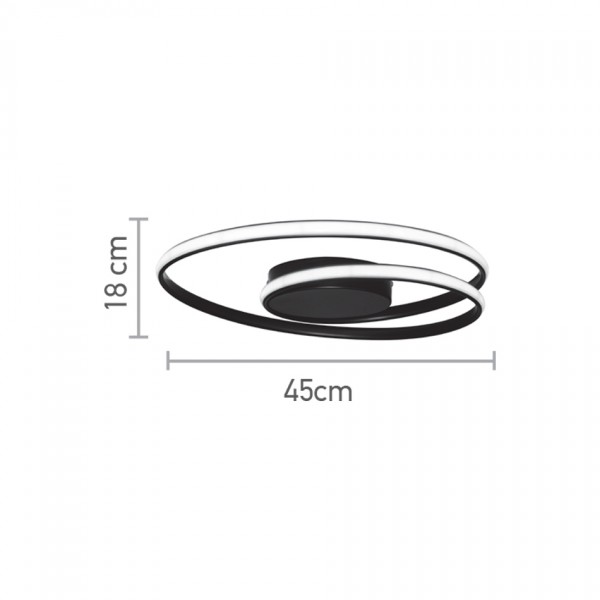 Πλαφονιέρα οροφής LED 36W 3CCT από αλουμίνιο σε μαύρη απόχρωση D:55cm (42027-BL)