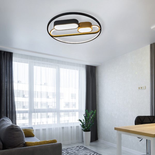 Πλαφονιέρα οροφής LED 55W 3CCT σε μαύρη και χρυσαφί απόχρωση D:50cm (6044)