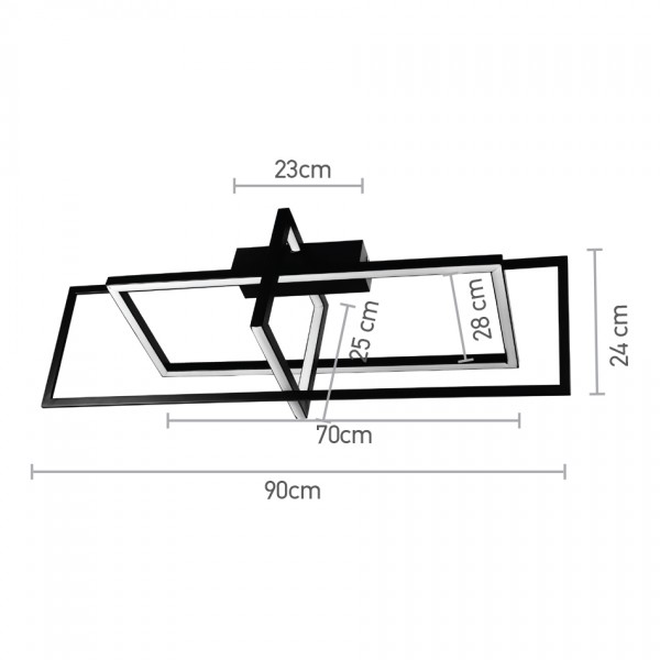 Πλαφονιέρα οροφής LED 35W 3000Κ σε μαύρη απόχρωση D:90cm (6055-BL)