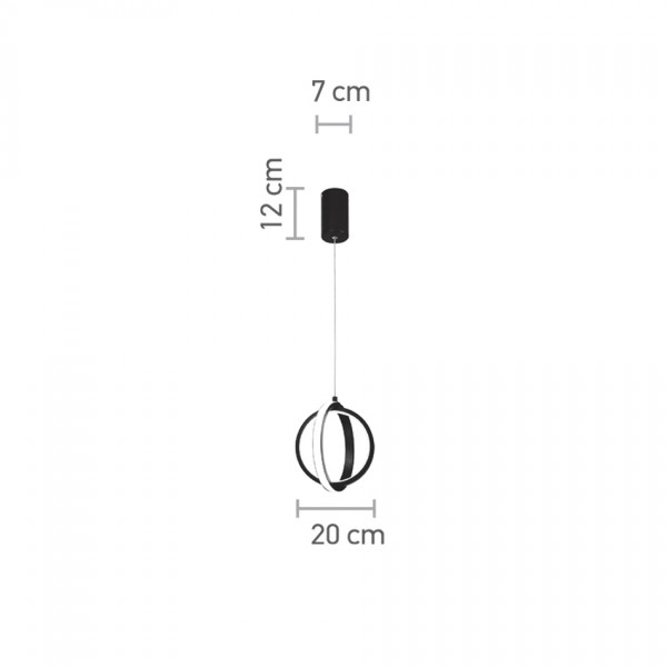 Κρεμαστό φωτιστικό LED 16W 3000K σε μαύρη απόχρωση D:20cm (6057-BL)
