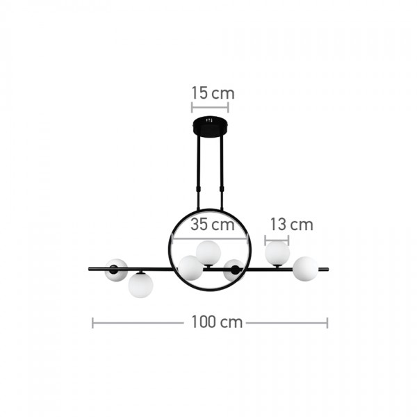 Κρεμαστό φωτιστικό LED 14W 3000K και 7XG9 σε μαύρο χρώμα D:100cm (6062-BL)