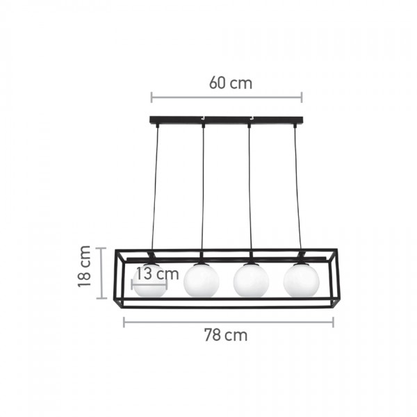 Κρεμαστό φωτιστικό σε μαύρη απόχρωση και λευκή οπαλίνα 4XG9 D:78cm (6064-BL)
