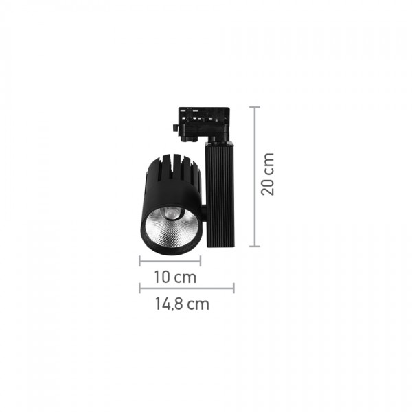 Σποτ τριφασικής ράγας LED 30W 3000K σε μαύρη απόχρωση D:10cmX20cm (T00801-BL)