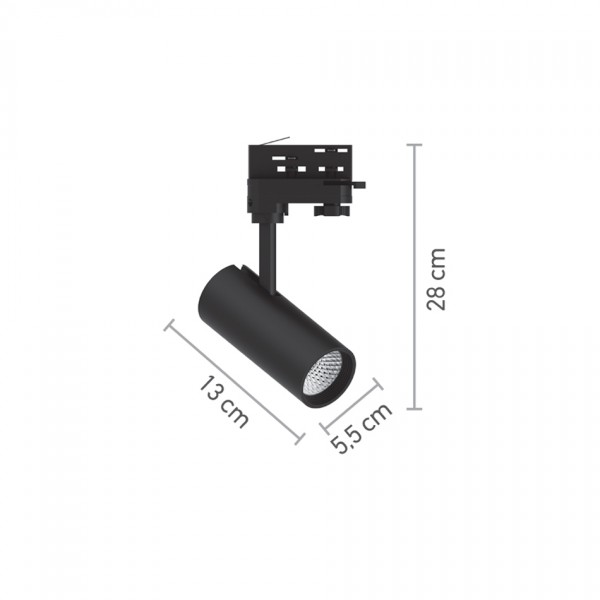 Σποτ τριφασικής ράγας LED 10W 3000K σε μαύρη απόχρωση D:10cmX15,5cm (T01001-BL)