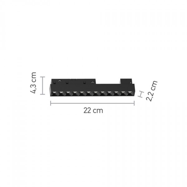 Φωτιστικό LED 12W 3000K για μαγνητική ράγα σε μαύρη απόχρωση D:22cmX4,3cm (T01301-BL)