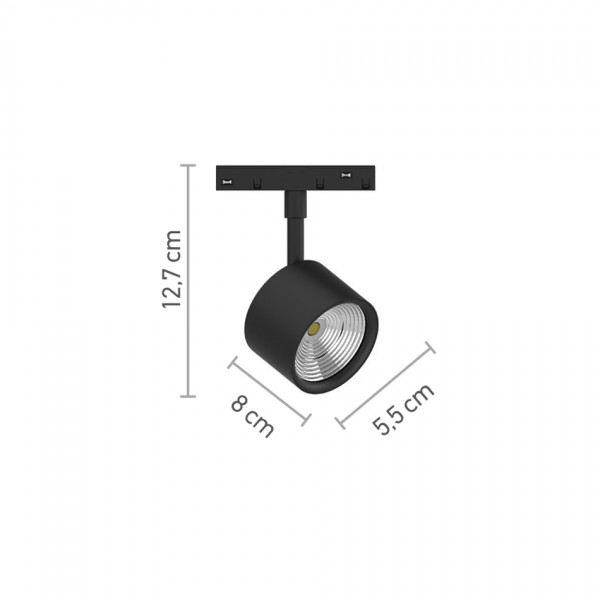 Σποτ μαγνητικής ράγας LED 10W 3000K σε μαύρη απόχρωση D:8cmX12,7cm (T02101-BL)