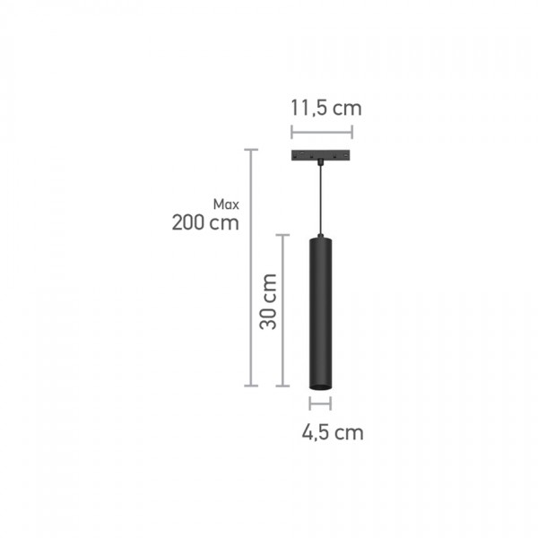 Κρεμαστό φωτιστικό LED 5W 3000K για μαγνητική ράγα σε μαύρη απόχρωση D:4,5cmX30cm (T02301-BL)