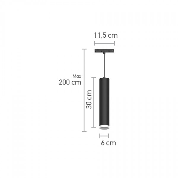 Κρεμαστό φωτιστικό LED 10W 3000K για μαγνητική ράγα σε μαύρη απόχρωση D:6cmX30cm (T02401-BL)