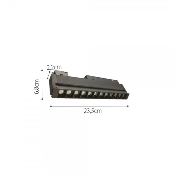 Φωτιστικό LED 12W 3000K για μαγνητική ράγα σε μαύρη απόχρωση D:22cmX10,5cm (T01601-BL)