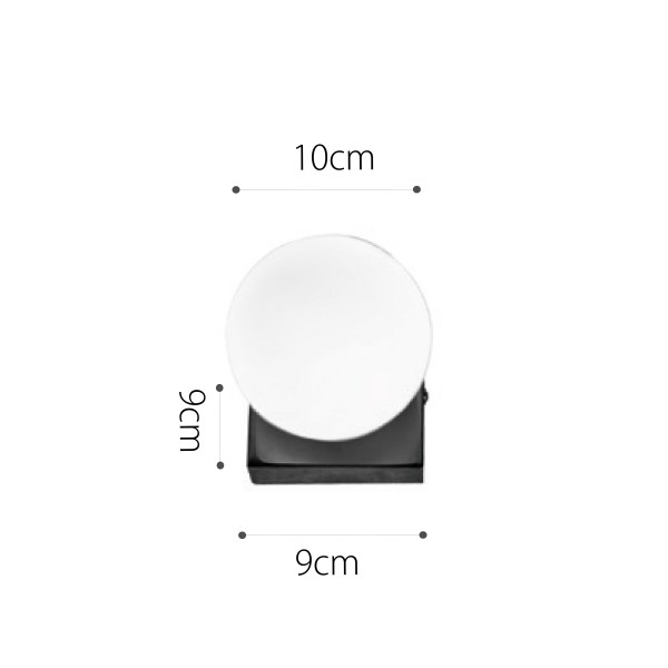 Επιτοίχιο φωτιστικό από μαύρο μέταλλο και λευκή οπαλίνα 1XG9 D:9cm (43422-1)