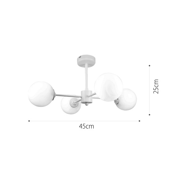 Κρεμαστό φωτιστικό από λευκό μέταλλο και λευκή οπαλίνα 4XG9 D:45cm (5013-4)