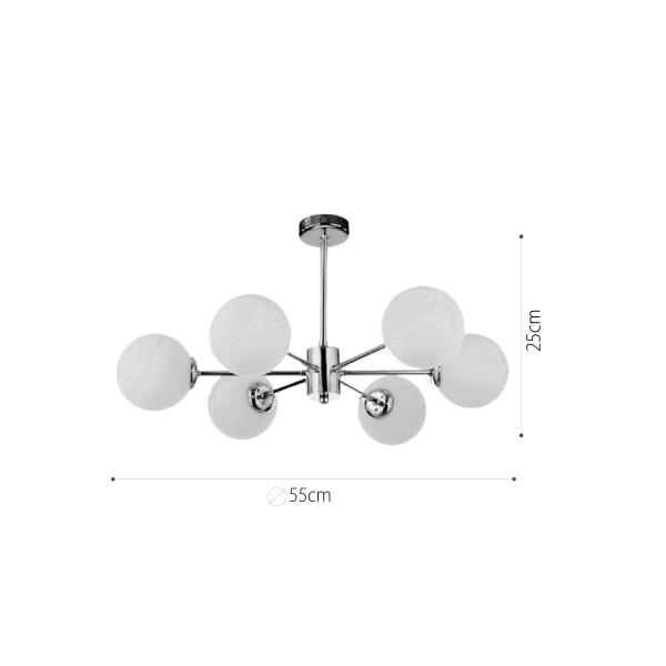 Κρεμαστό φωτιστικό από χρώμιο μέταλλο και λευκή οπαλίνα 6XG9 D:55cm (5014-6)