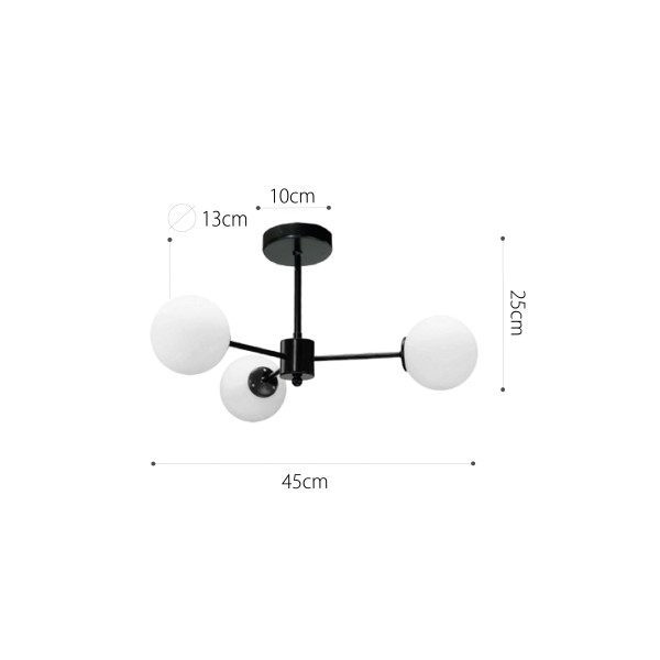 Κρεμαστό φωτιστικό από μαύρο μέταλλο και λευκή οπαλίνα 3XG9 D:45cm (5016-3)