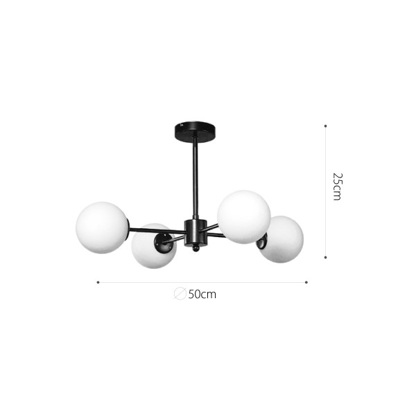 Κρεμαστό φωτιστικό από μαύρο μέταλλο και λευκή οπαλίνα 4XG9 D:50cm (5016-4)