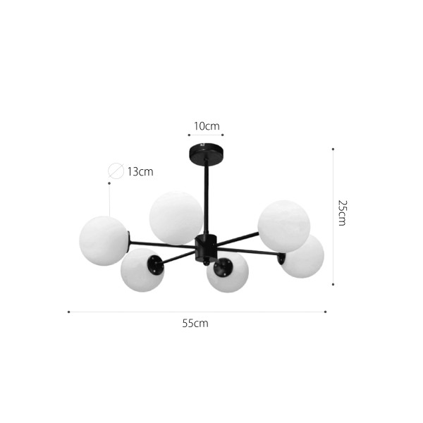 Κρεμαστό φωτιστικό από μαύρο μέταλλο και λευκή οπαλίνα 6XG9 D:55cm (5016-6)