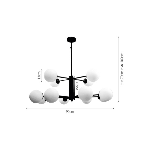 Κρεμαστό φωτιστικό από μαύρο μέταλλο και λευκή οπαλίνα 12XG9 D:100cm (5315-12)
