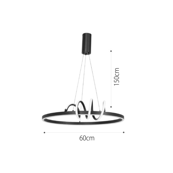 Κρεμαστό φωτιστικό LED 44W 3CCT (by switch on base) σε μαύρο χρώμα D:60cm (6076-BL)