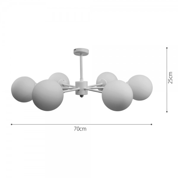 Κρεμαστό φωτιστικό από λευκό μέταλλο και λευκή οπαλίνα 6XG9 D:70cm (5013-6)