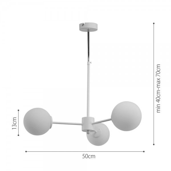 Κρεμαστό φωτιστικό από λευκό μέταλλο και λευκή οπαλίνα 3XG9 D:70cm (5012-3)