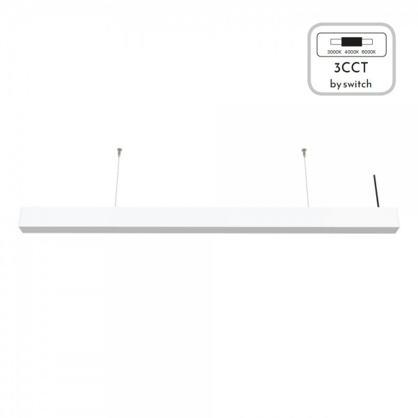 Κρεμαστό φωτιστικό LED 40W 3CCT (By Switch) από αλουμίνιο σε λευκή απόχρωση D:120cm (6072-120-WH)