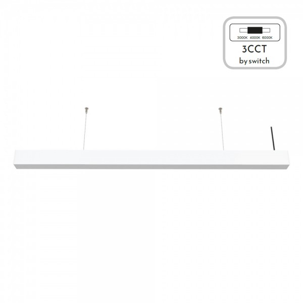 Κρεμαστό φωτιστικό LED 60W 3CCT (By Switch) από αλουμίνιο σε λευκή απόχρωση D:180cm (6072-180-WH)