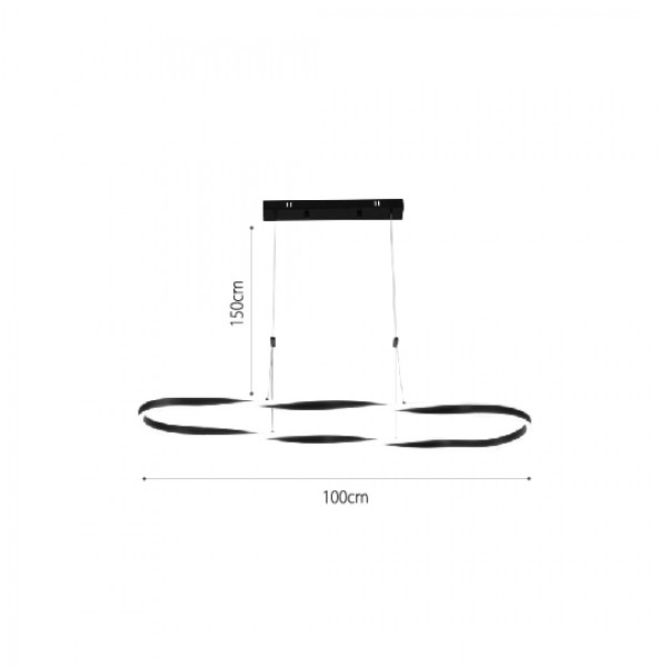 Κρεμαστό φωτιστικό LED 76W 3CCT (by switch on base) σε μαύρο χρώμα D:100cm (6077-BL)