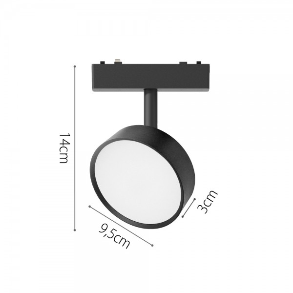 Φωτιστικό LED 9W 3000K για Ultra-Thin μαγνητική ράγα σε μαύρη απόχρωση D:9,5x14cm (T03901-BL)