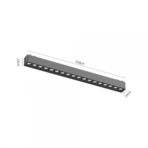 Φωτιστικό LED 18W 3000K για Ultra-Thin μαγνητική ράγα σε μαύρη απόχρωση D:33,8cmX2,4cm (T02901-BL)