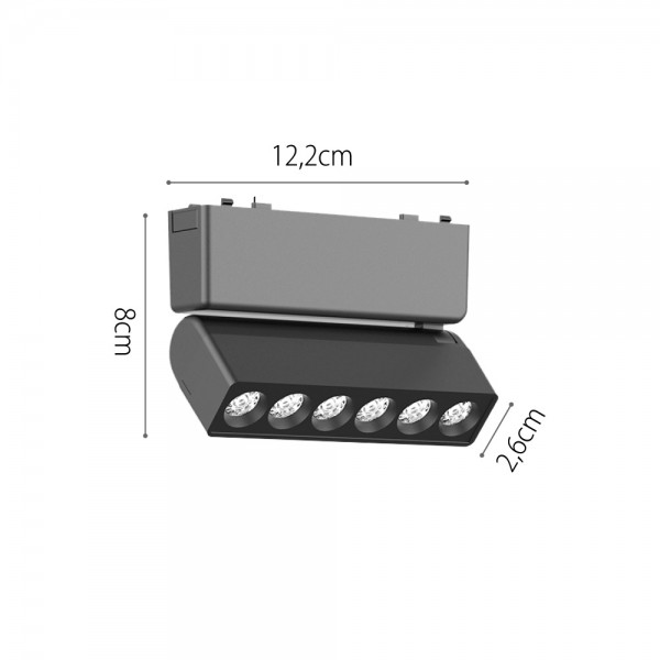 Φωτιστικό LED 6W 3000K για Ultra-Thin μαγνητική ράγα σε μαύρη απόχρωση D:12,2cmX8cm (T03301-BL)