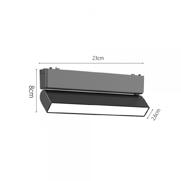 Φωτιστικό LED 10W 3000K για Ultra-Thin μαγνητική ράγα σε μαύρη απόχρωση D:23cmX8cm (T03401-BL)