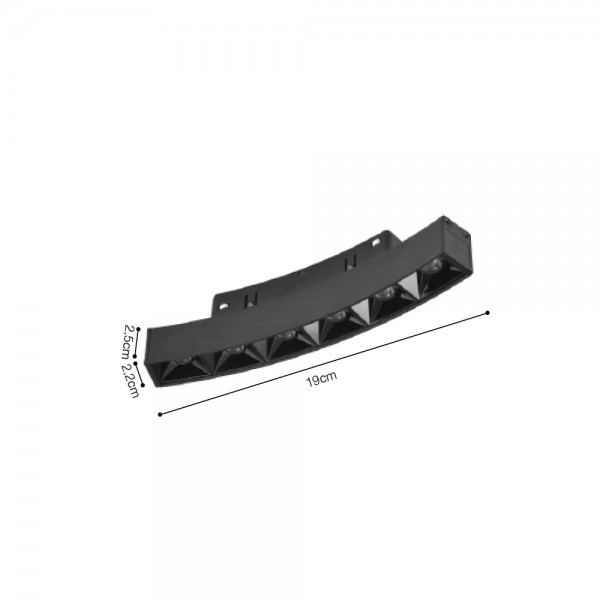 Γραμμικό φωτιστικό LED 6W 3CCT για Curved μαγνητική ράγα σε μαύρη απόχρωση D:19x2,2x2,5cm (TMC0031-Black)