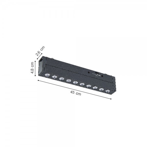 Φωτιστικό LED 20W 3CCT για Ultra-Thin μαγνητική ράγα σε μαύρη απόχρωση D:45X2,6X4,8cm (TMU0160-BL)