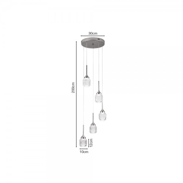 Κρεμαστό φωτιστικό LED 5*10W από χρυσαφί μέταλλο και ακρυλικό D:30x200cm (4077-5-Golden)