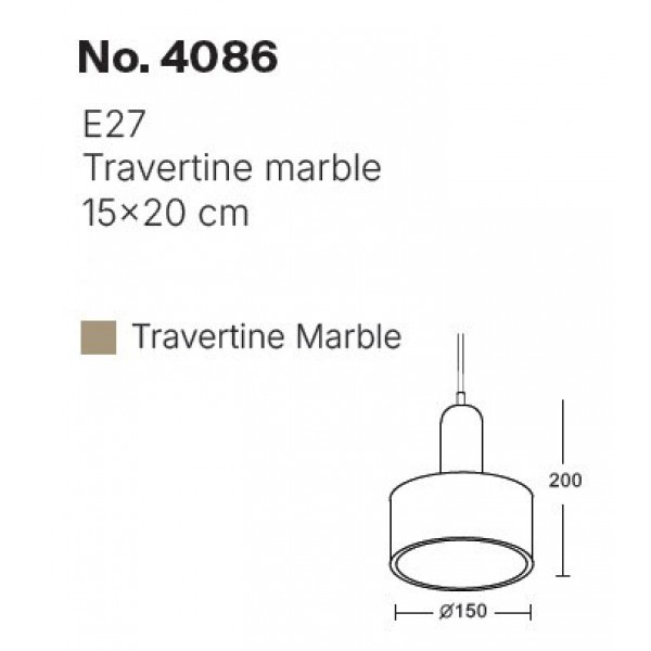 Κρεμαστό φωτιστικό γκρι από travertine marble 1XΕ27 D:15 x 20cm (4086)