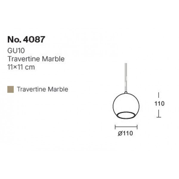 Κρεμαστό φωτιστικό γκρι από travertine marble 1XGU10 D:11 x 11cm (4087)