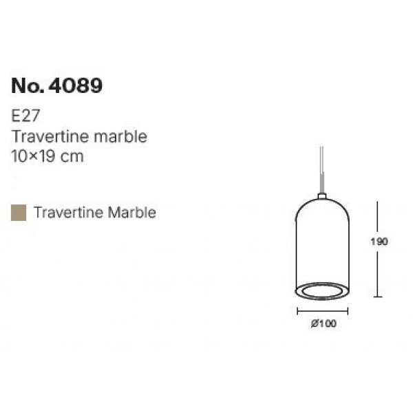 Κρεμαστό φωτιστικό γκρι από travertine marble 1XΕ27 D:10 x 19cm (4089)