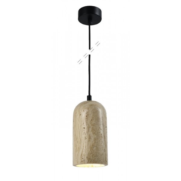 Κρεμαστό φωτιστικό γκρι από travertine marble 1XΕ27 D:10 x 19cm (4089)