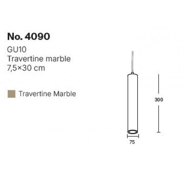 Κρεμαστό φωτιστικό γκρι από travertine marble 1XGU10 D:7,5 x 30cm (4090)