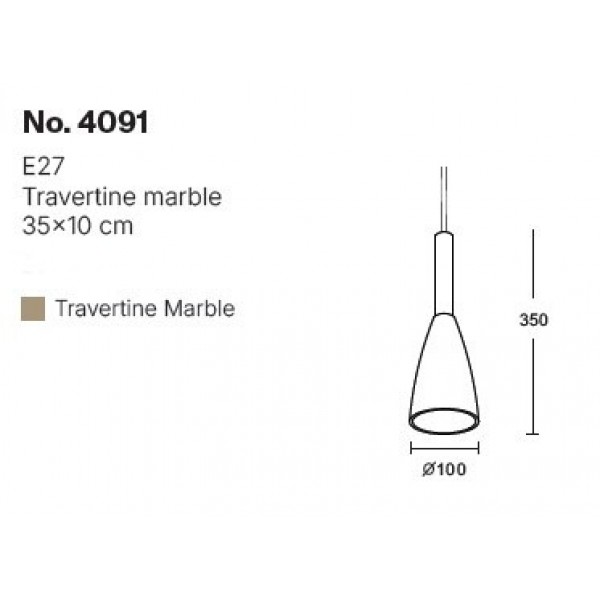 Κρεμαστό φωτιστικό γκρι από travertine marble 1XΕ27 D:10 x 35cm (4091)