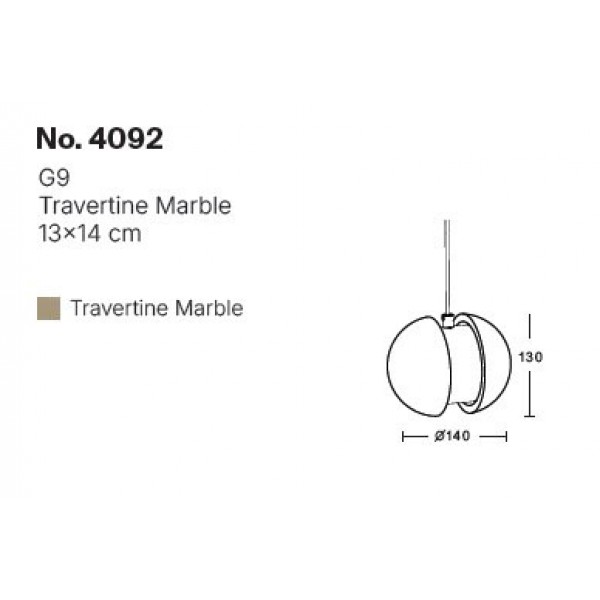 Κρεμαστό φωτιστικό γκρι από travertine marble 1XG9 D:13 x 14cm (4092)