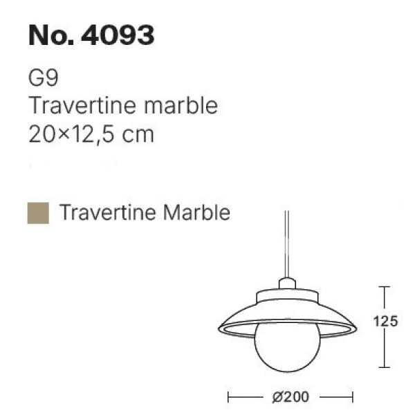 Κρεμαστό φωτιστικό γκρι από travertine marble 1XG9 D:20 x 12.5cm (4093)