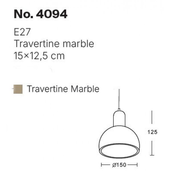 Κρεμαστό φωτιστικό γκρι από travertine marble 1XΕ27 D:15 x 12.5cm (4094)