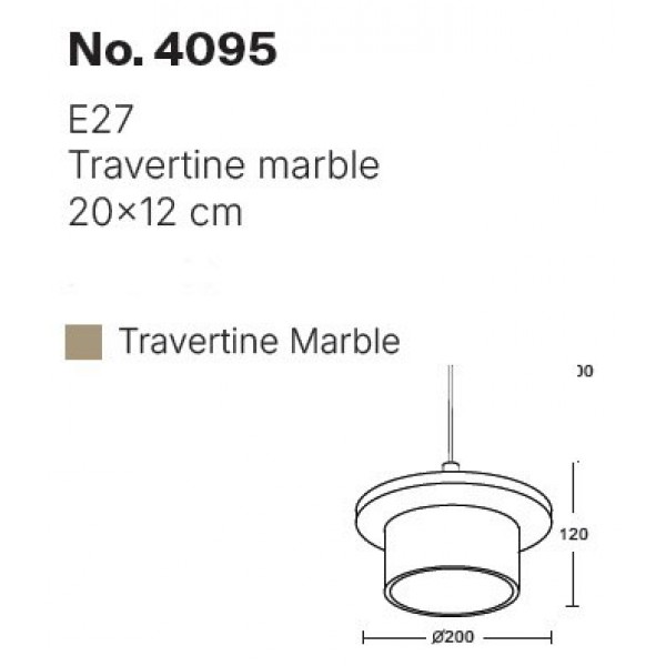 Κρεμαστό φωτιστικό γκρι από travertine marble 1XΕ27 D:20 x 12cm (4095)